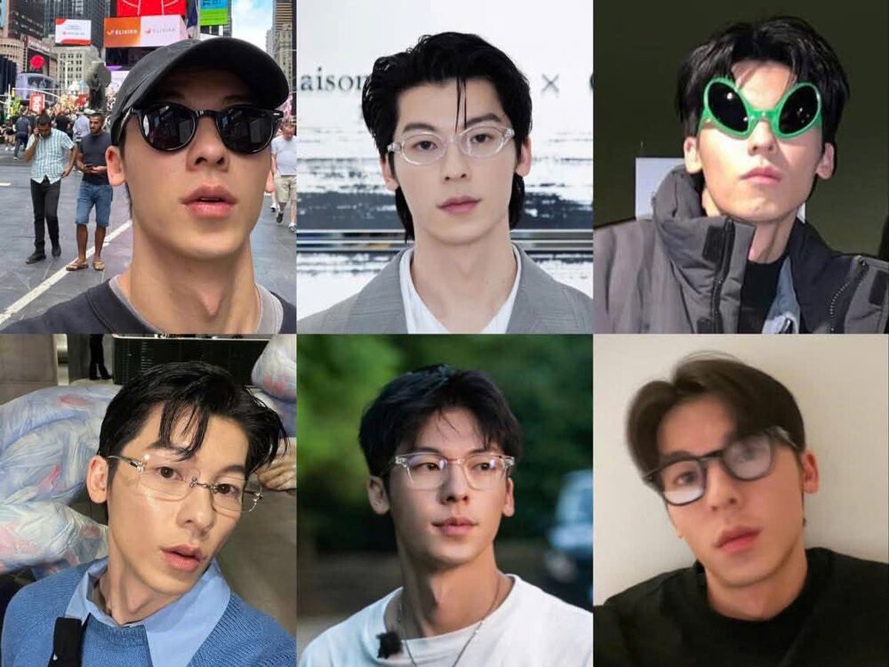 Ngoài gọng đen, “nam thần” còn sở hữu các combo gọng và tròng trong suốt với kiểu dáng khác nhau đem lại sự chuyển đổi nhịp nhàng trong phong cách và thần thái. Đặc biệt trong bộ sưu tập của anh chàng còn cả kính nhựa xanh như người ngoài hành tinh! (có thể là đồ chơi) Ảnh từ page KUANGHANHSUvn - HỨA QUANG HÁN 許光漢越南粉丝 1st Vietnamese Fanpage