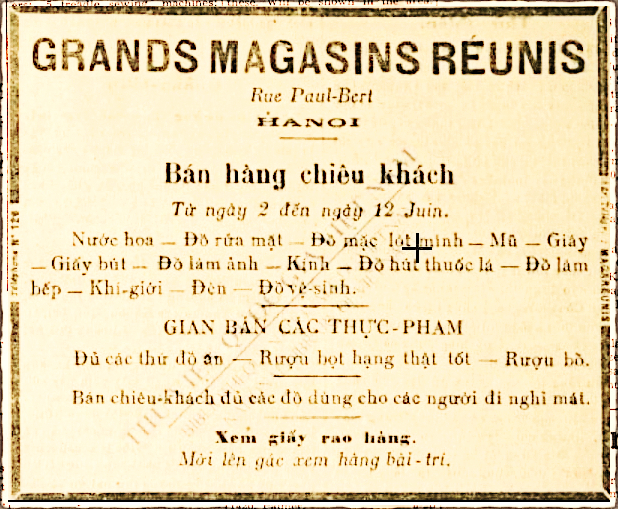 Trung tâm thương mại Grands Magasins Réunis (Hanoi) quảng cáo