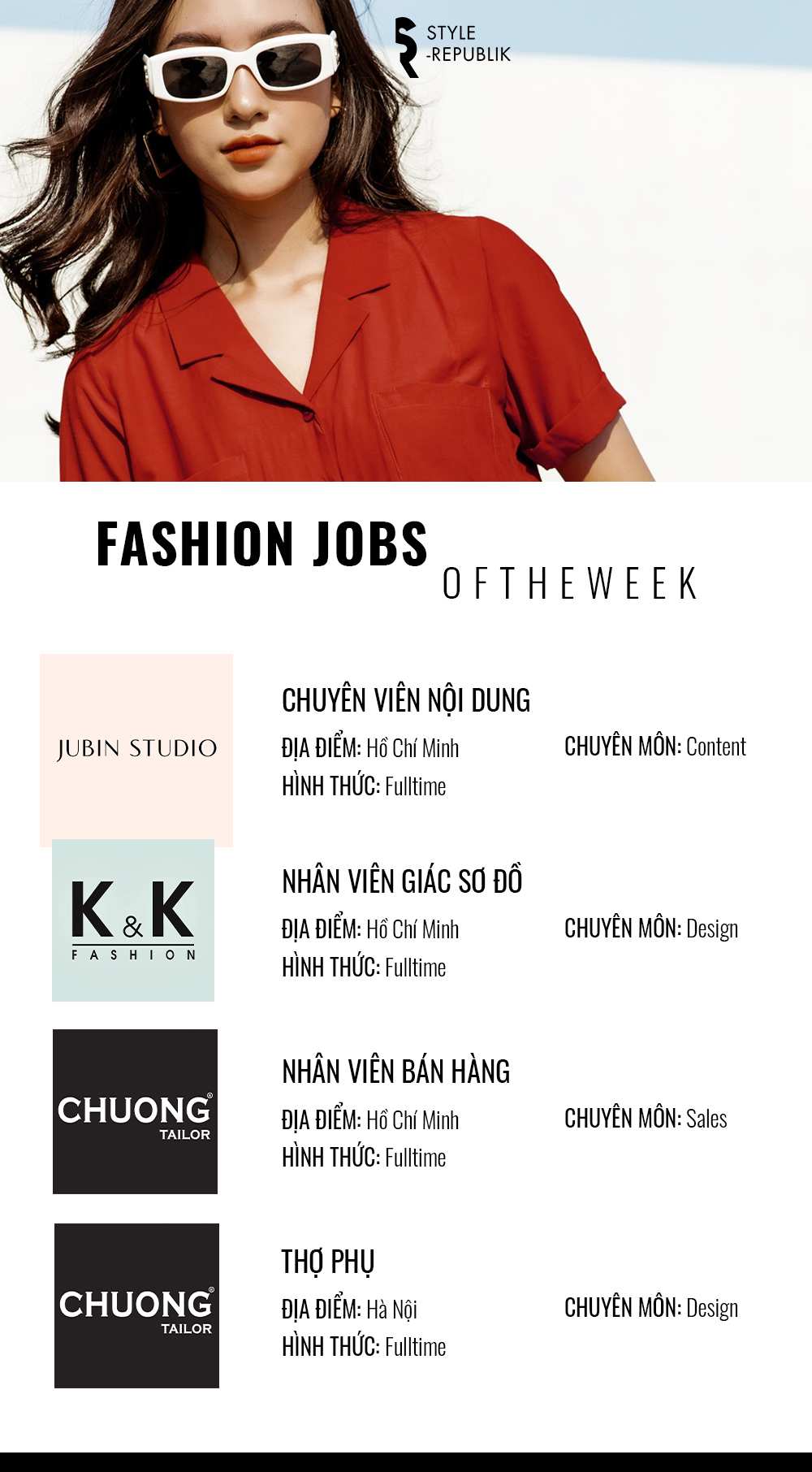 Việc làm thời trang tại Jubin Studio, K&K Fashion và Chương Taylor Việc làm thời trang tại Jubin Studio, K&K Fashion và Chương Taylor