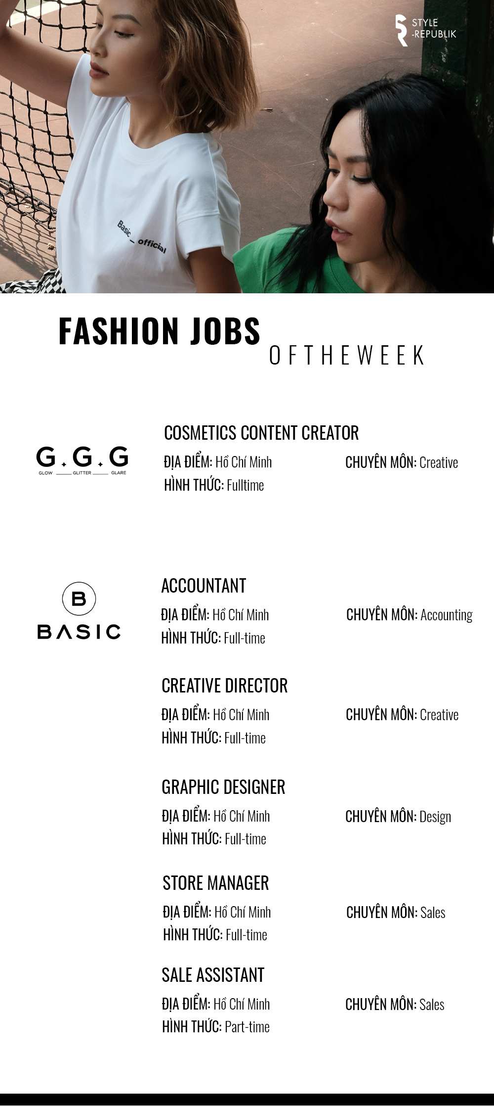 [Fashion Jobs of the Week] Việc làm thời trang tại BASIC và G.G.G