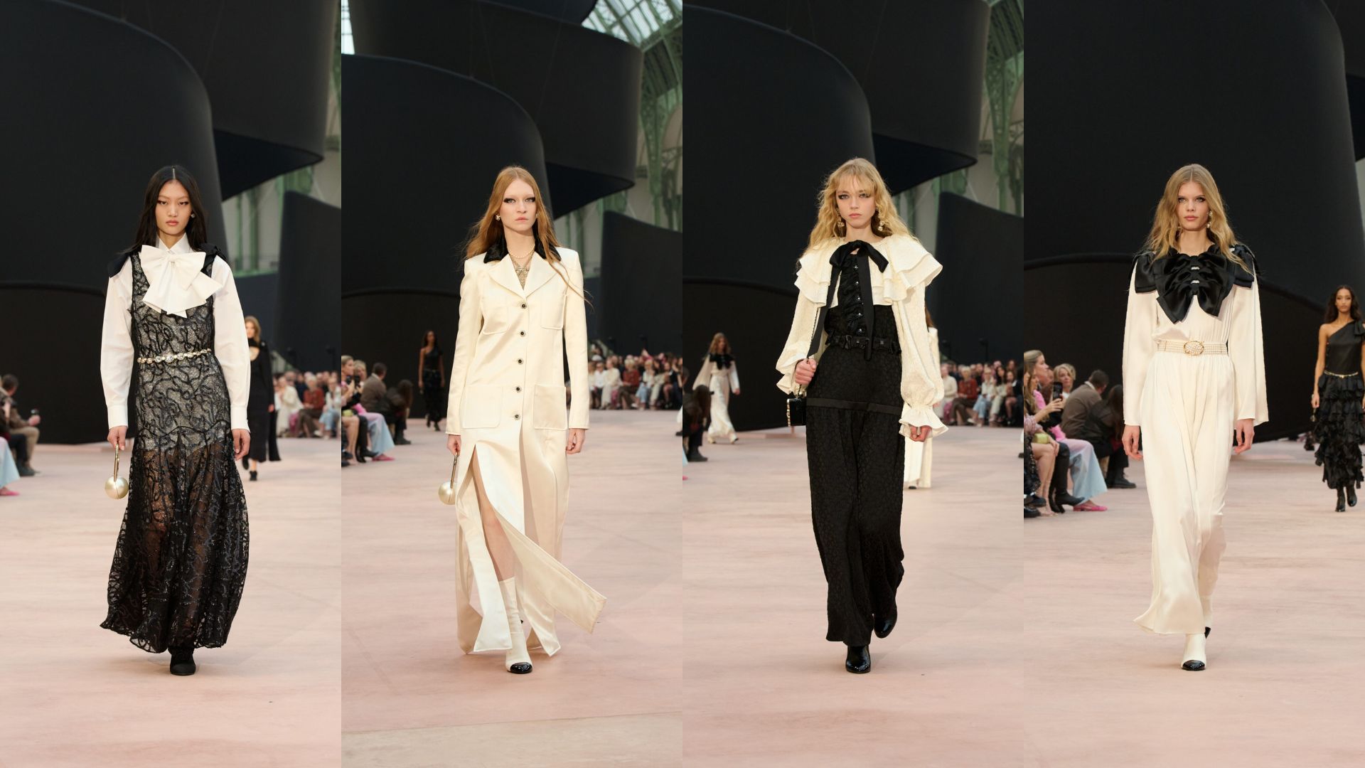 Hinh anh Chanel Fall/ Winter 2025 đem đến hàng loạt bản kiến tạo về những chiếc nơ với đủ mọi hình dạng, kích cỡ, màu sắc, chất liệu, và hàng loạt cách sử dụng: từ truyền thống đến hiện đại. 5
